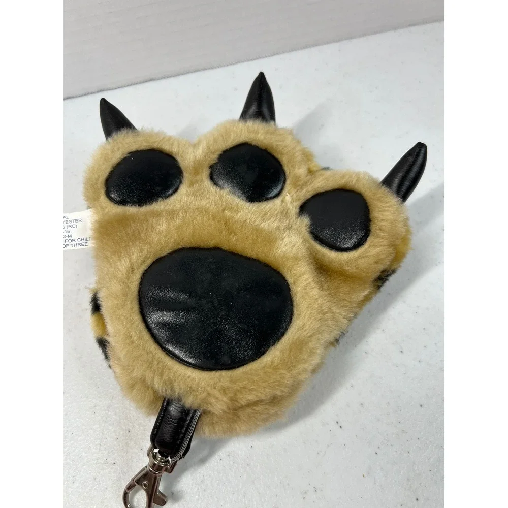 Vintage BJ Toy Co Leopard Paw Plush Coin Purse Clip On Faux Fur Animal Print